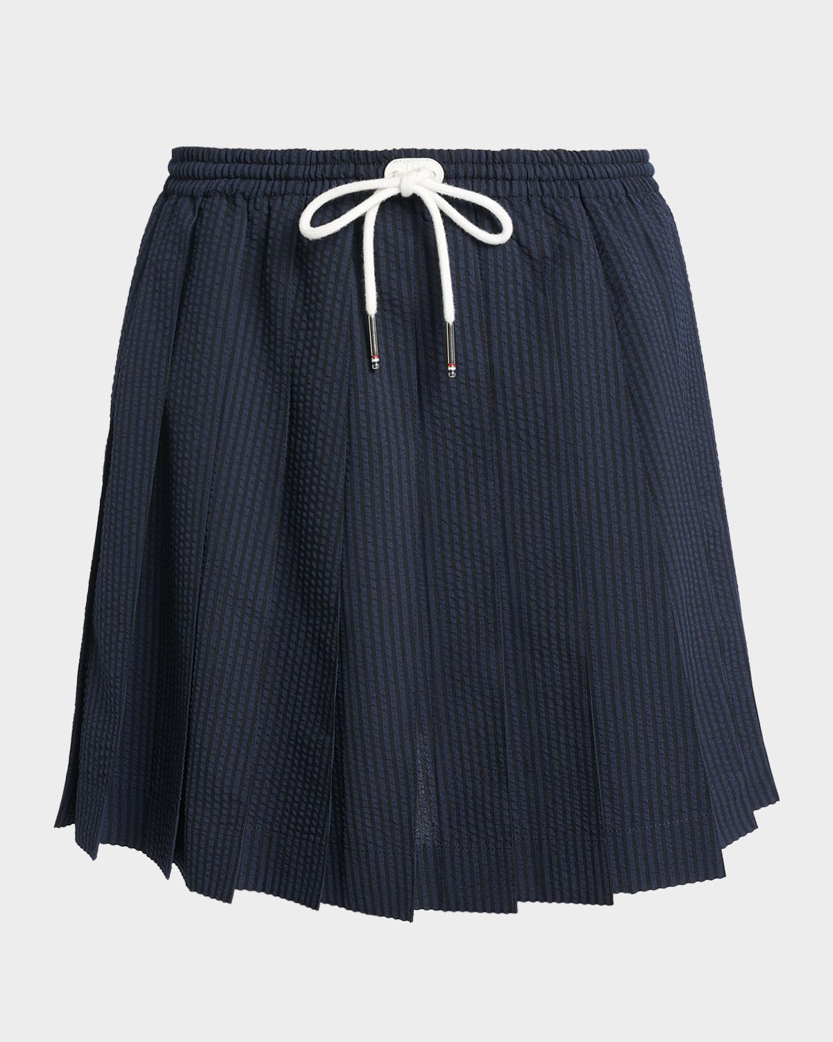 Thom Browne Pleated Seersucker Mini Drawstring Skirt