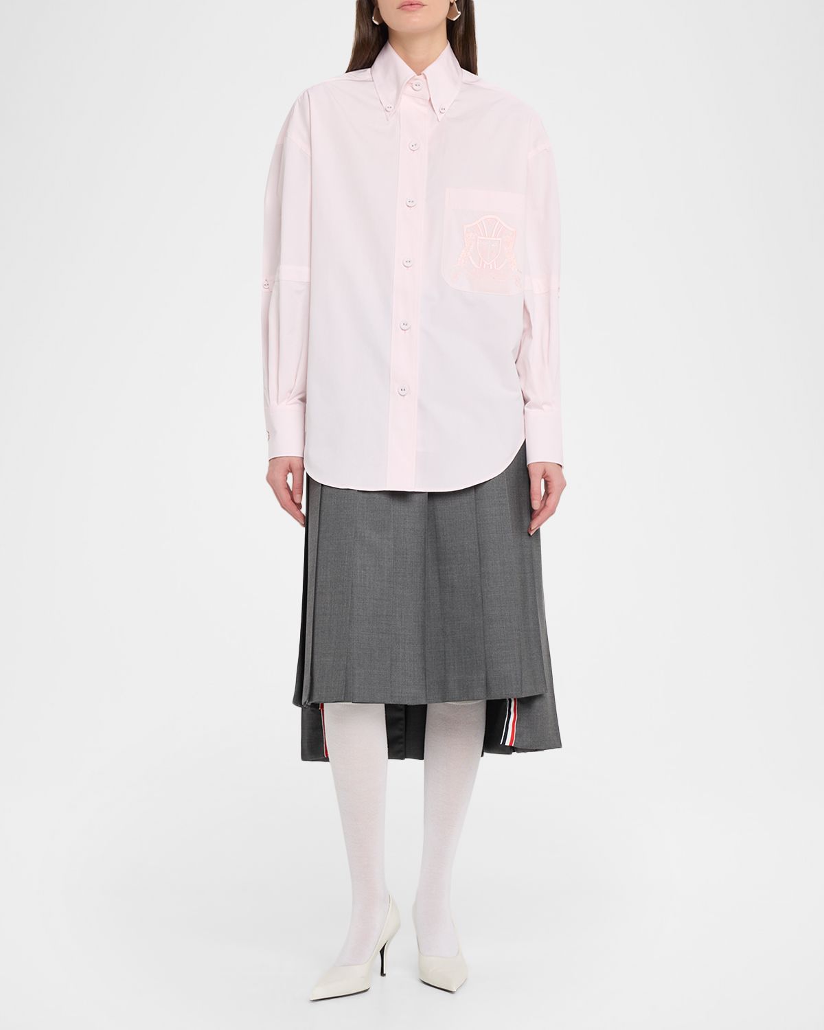 Thom Browne Supersized Crest Embroidered Poplin Shirt