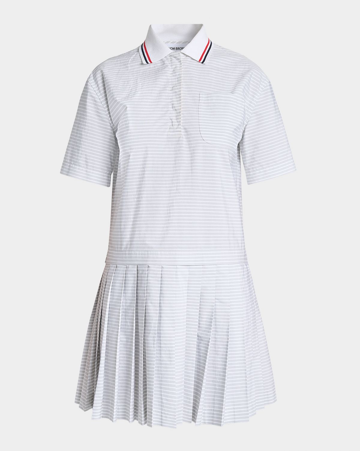 Thom Browne Striped Poplin Short-Sleeve Mini Polo Shirtdress