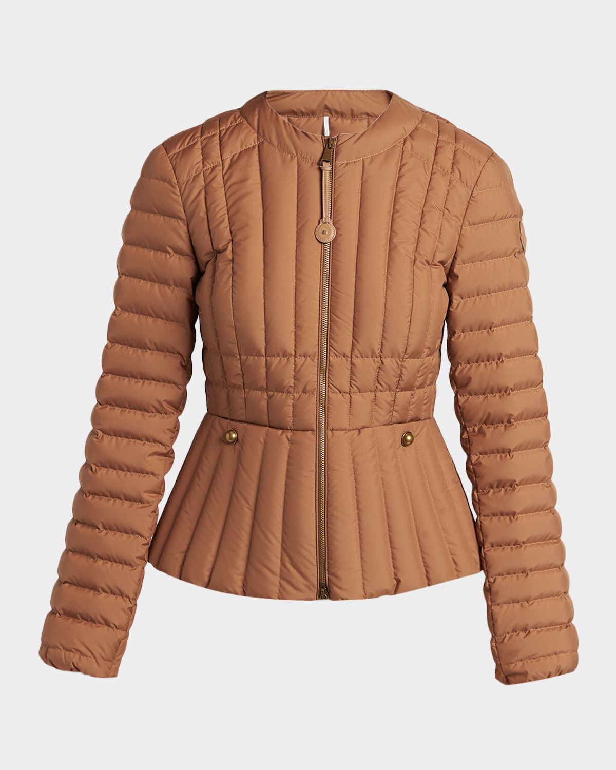 Moncler Menthe Vertical-Quilted Short Down Jacket