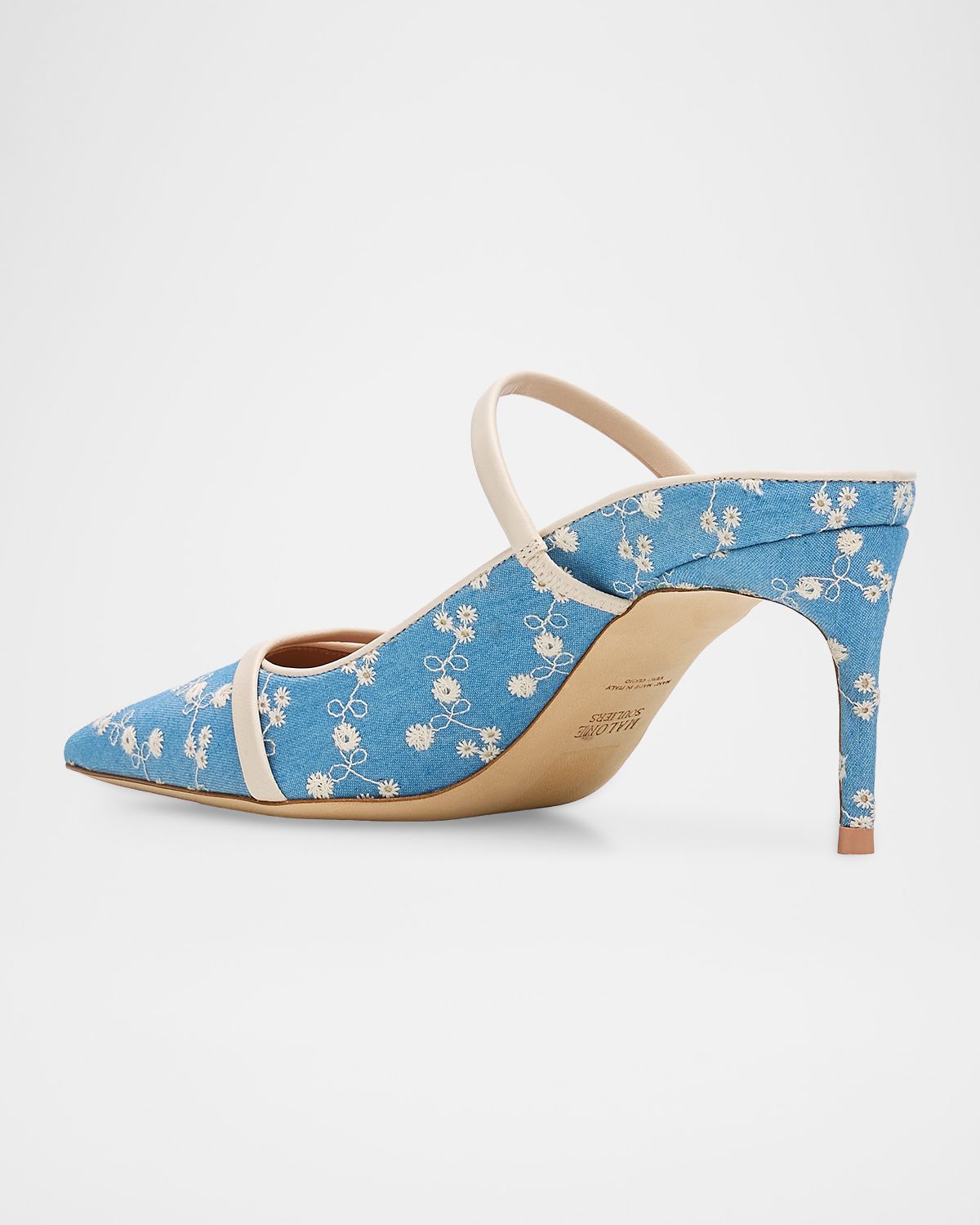 Malone Souliers 70mm Aurora Embroidered Denim Mule Pumps