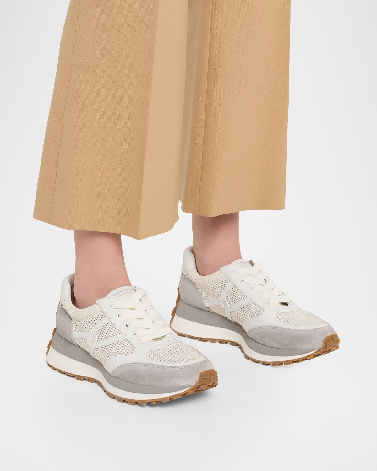 Veronica Beard Valentina Mesh and Mixed Leather Runner Sneakers