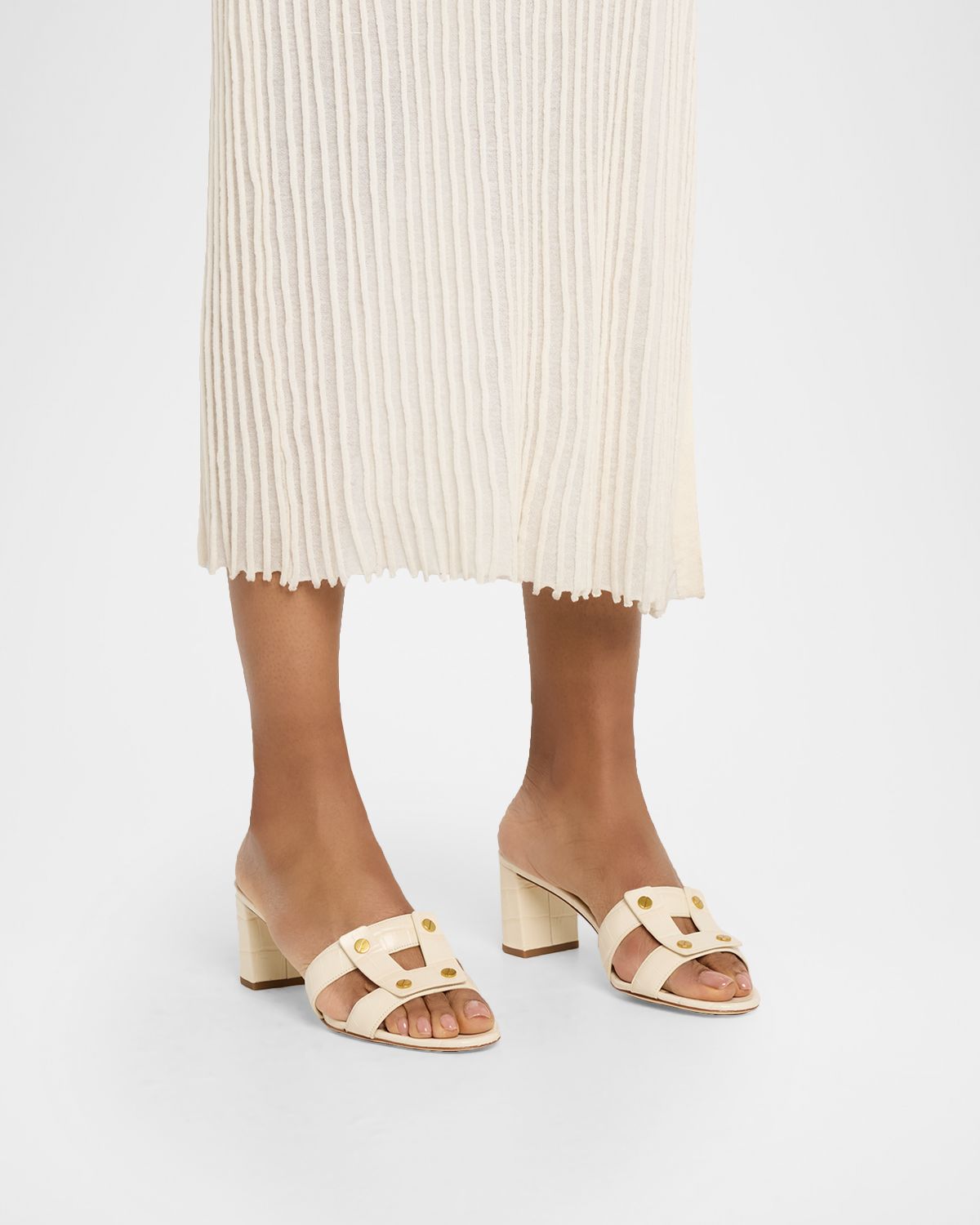 Veronica Beard 55mm Via Croc-Embossed Leather Block-Heel Sandals