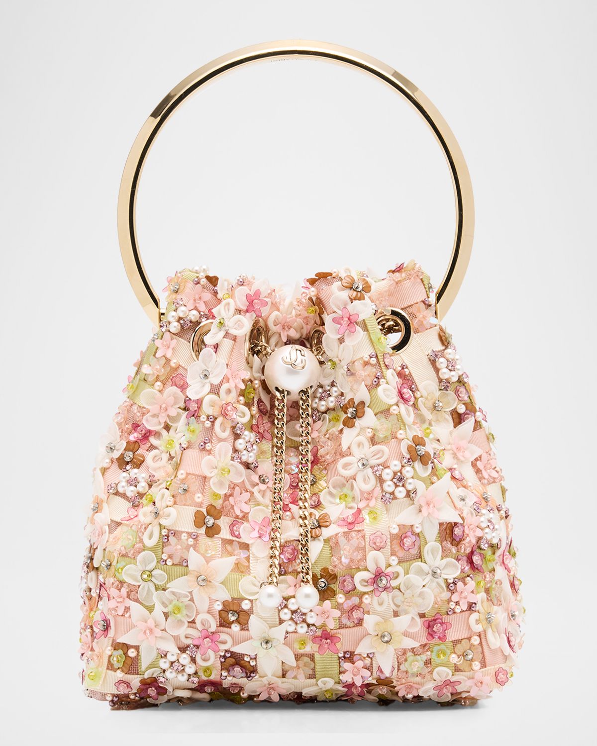 Jimmy Choo Bon Bon Beaded Floral Applique Top-Handle Bag