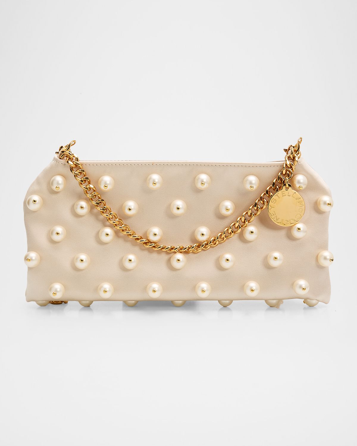 Stella McCartney Falabella Mini Pearly-Embellished Satin Clutch Bag