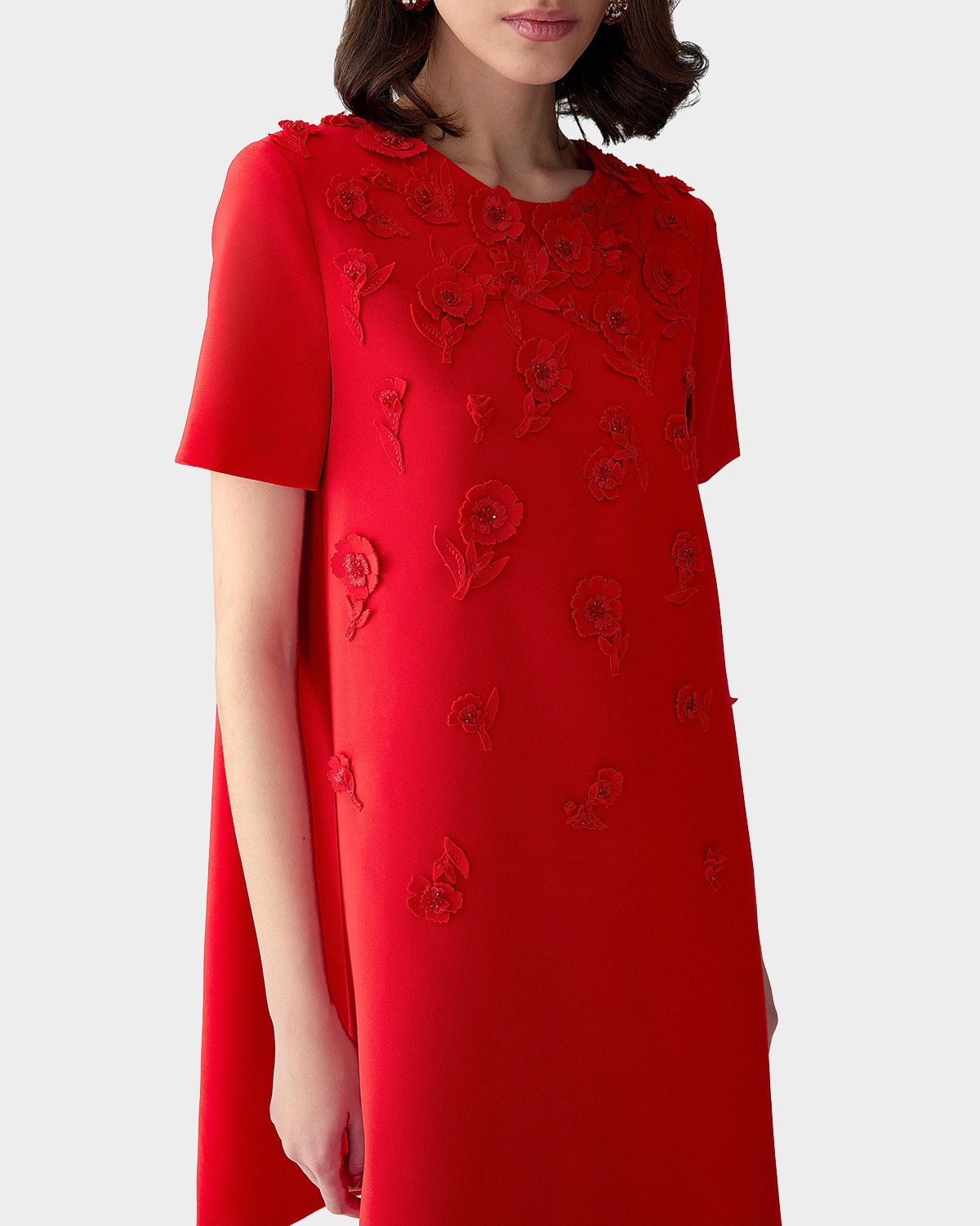 Carolina Herrera Carnation Embroidered Short-Sleeve Mini Dress