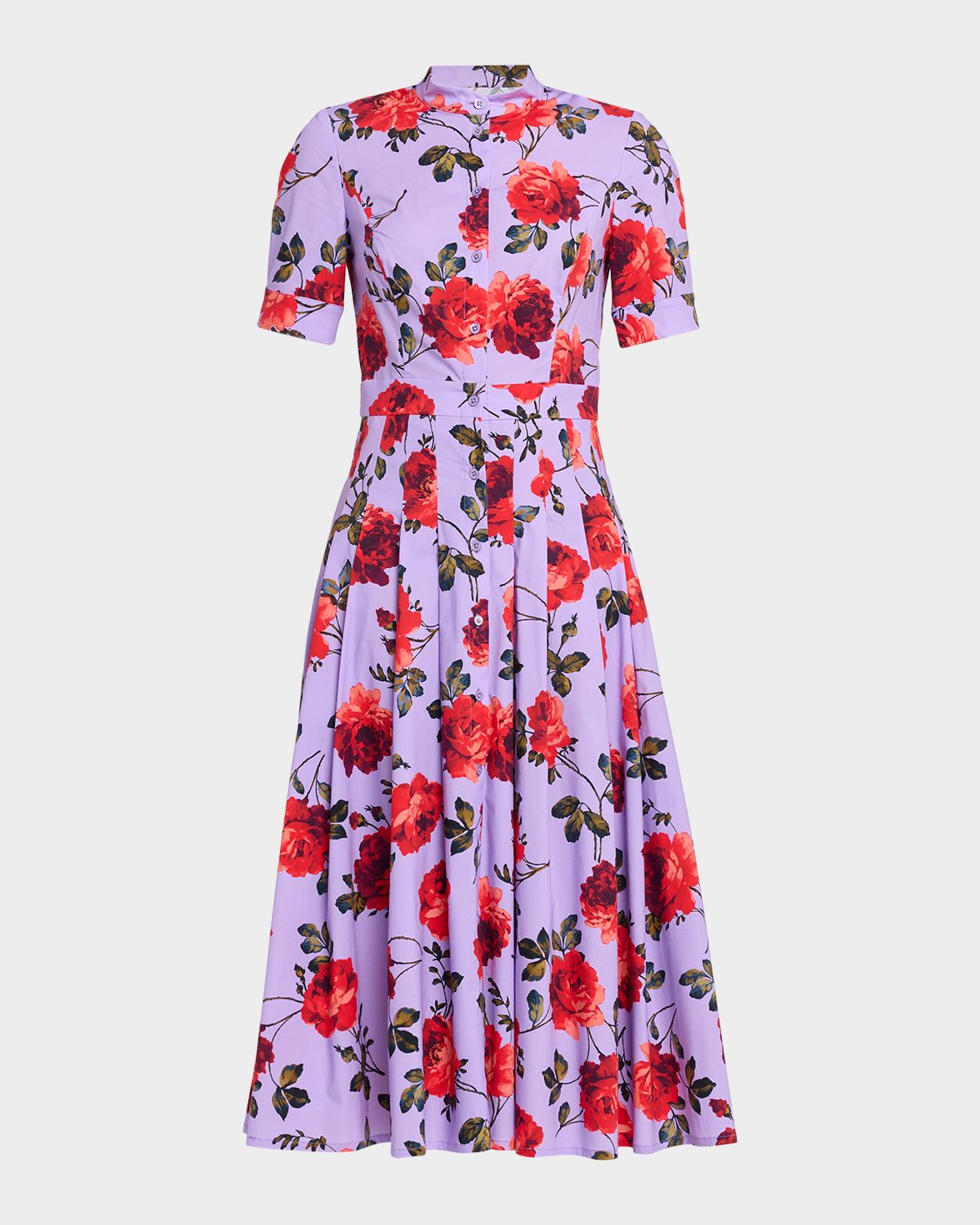 Carolina Herrera Carnation-Print Short-Sleeve Pleated Midi Shirtdress | Thumbnail 6 Carolina Herrera Carnation-Print Short-Sleeve Pleated Midi Shirtdress | Thumbnail 6
