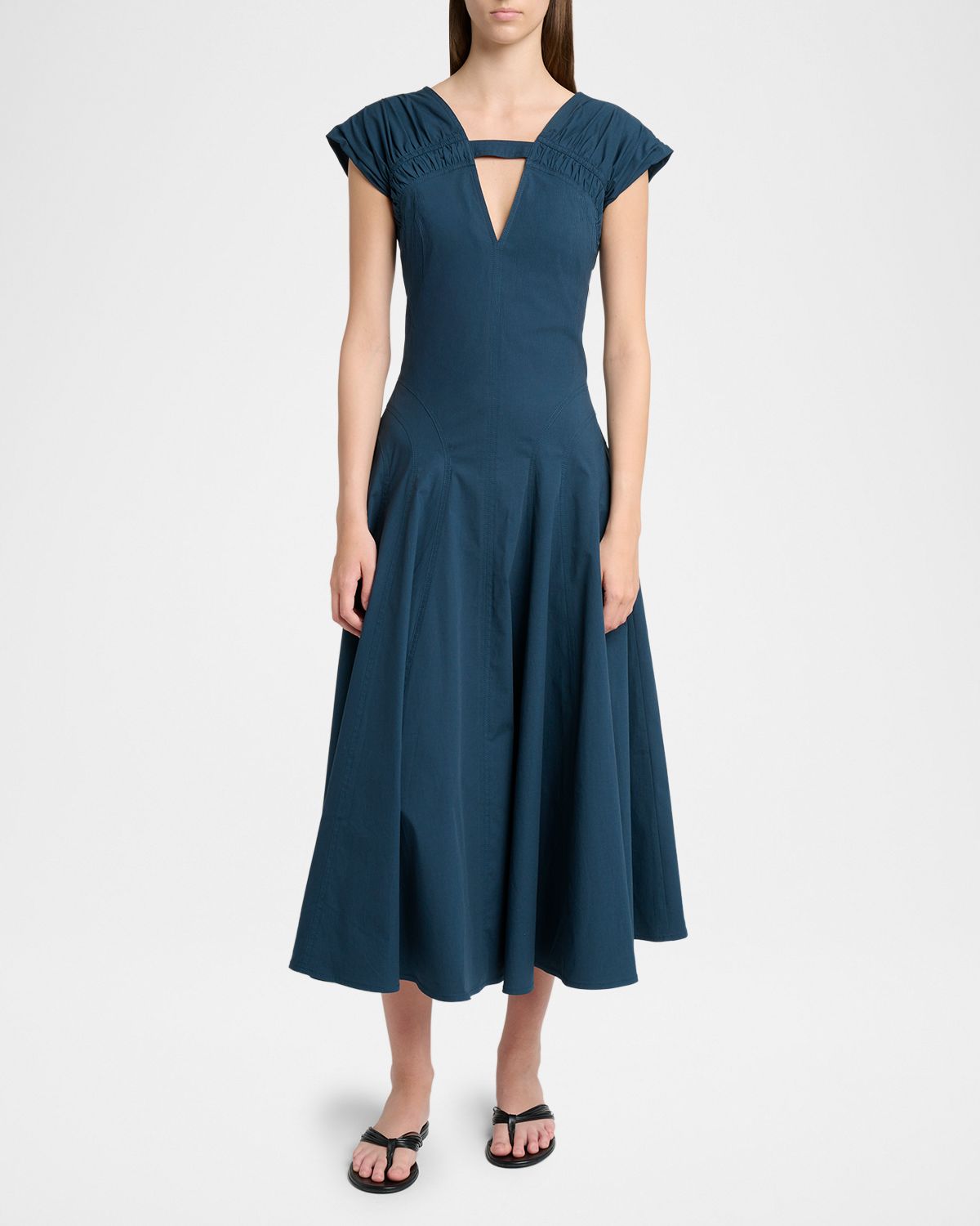 Proenza Schouler White Label Manoela Poplin V-Neck Midi Dress