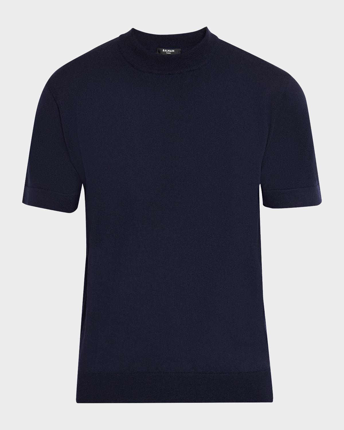 Balmain Men 's Embroidered Logo Wool Knit Short-Sleeve Sweater