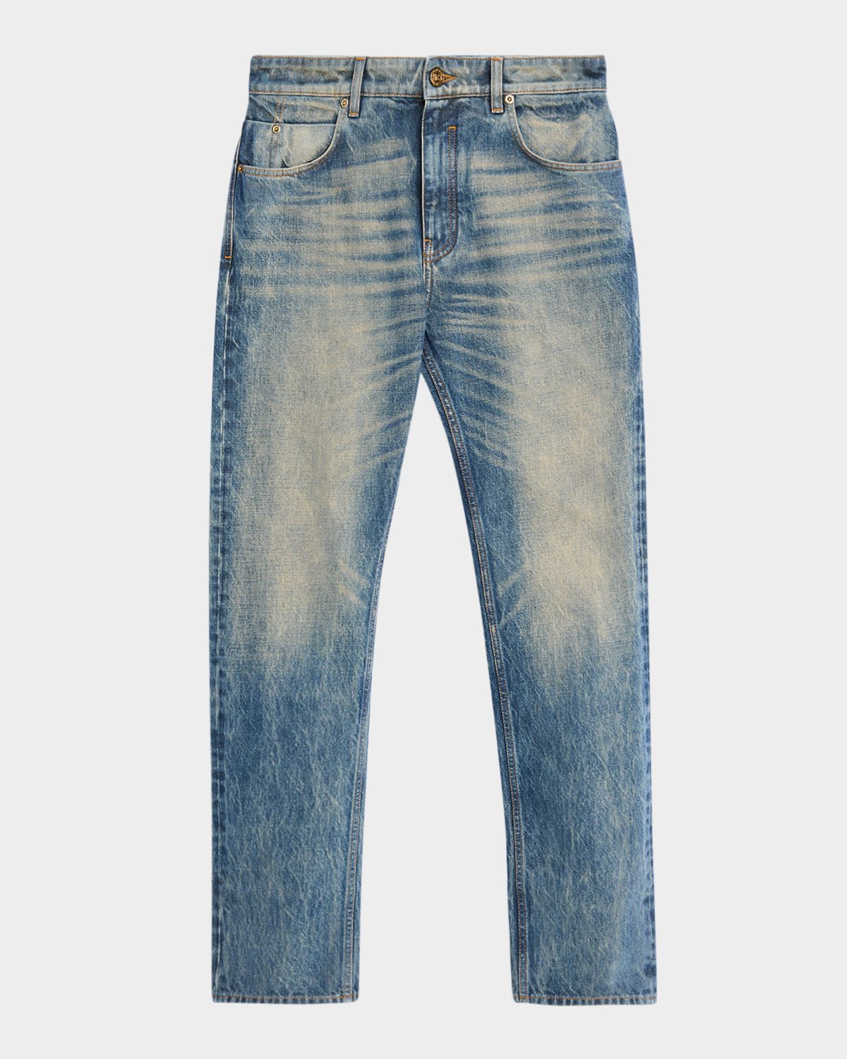 Balmain Men 's Slim Straight Leg Faded Denim Jeans