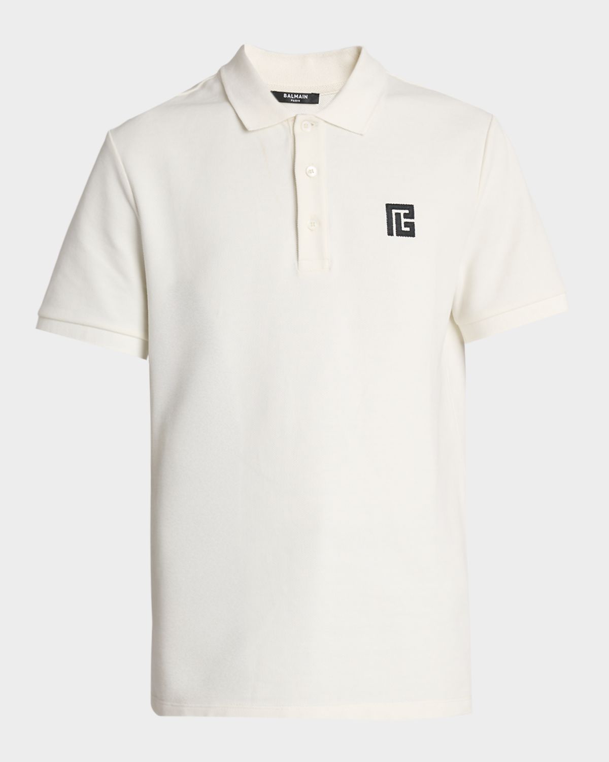 Balmain Men 's Embroidered PB Logo Cotton Polo Shirt