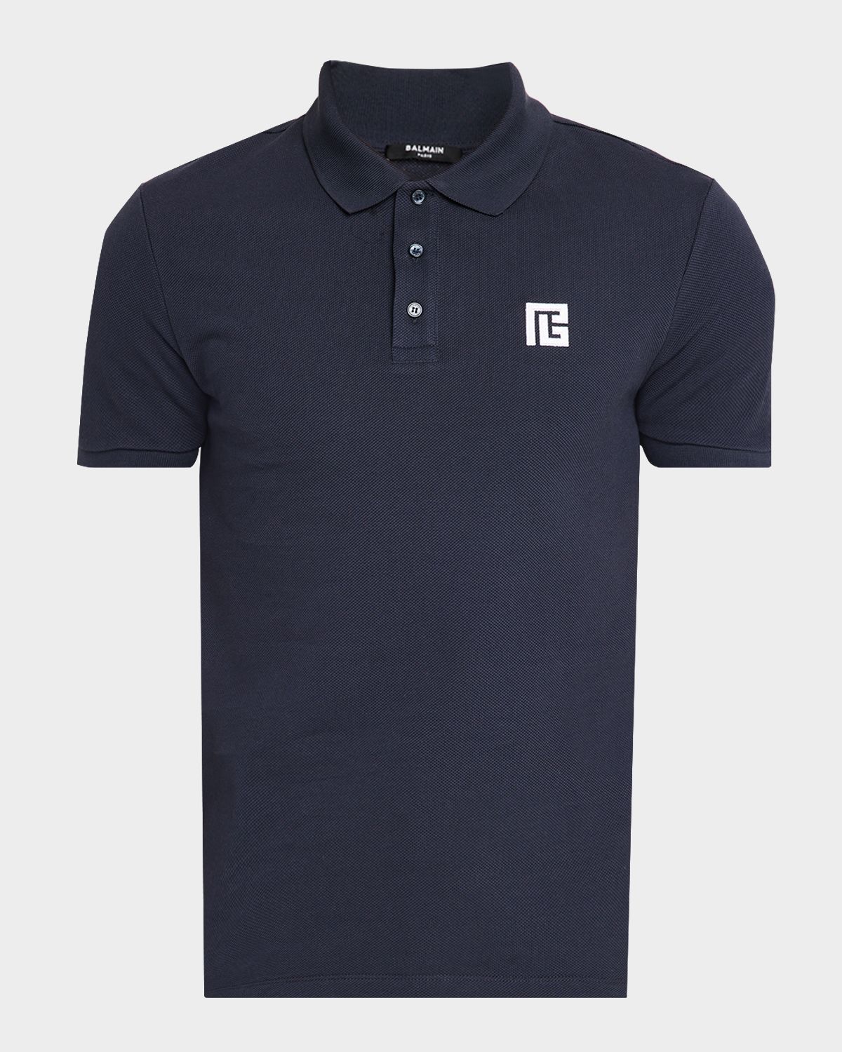 Balmain Men 's Embroidered PB Logo Cotton Polo Shirt