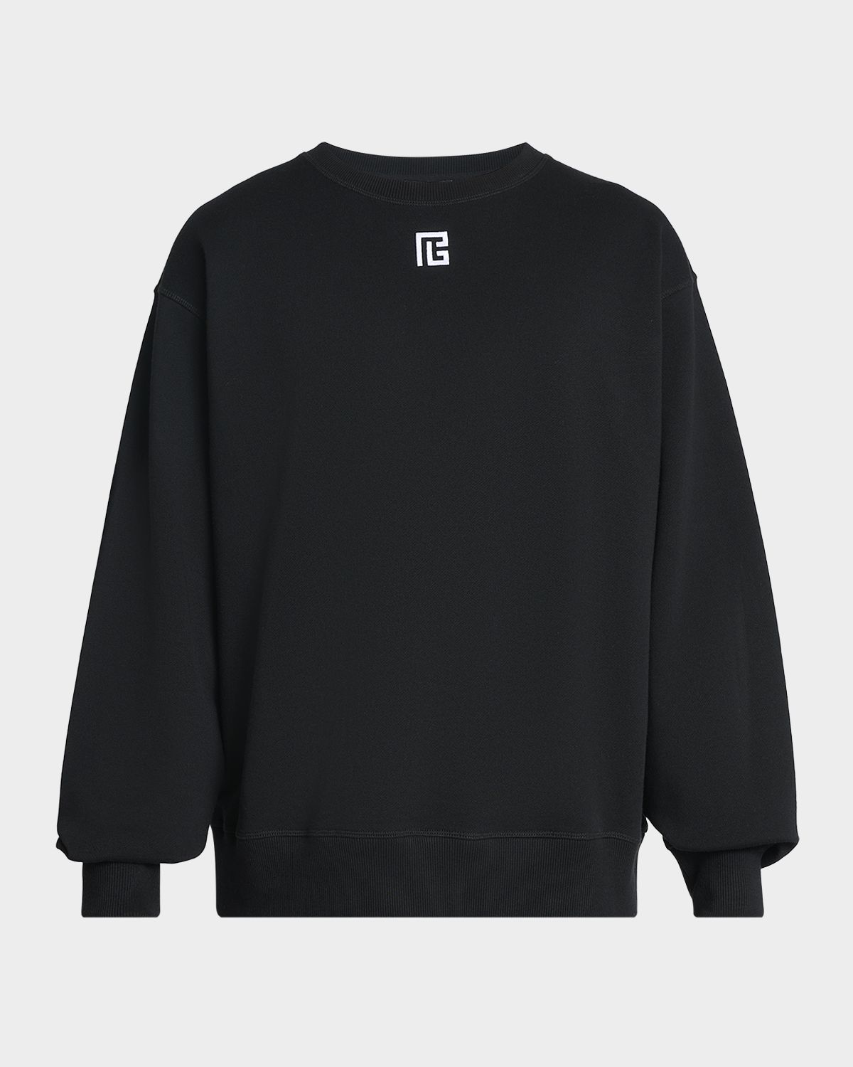 Balmain Men 's Embroidered PB Logo Cotton Crewneck weater