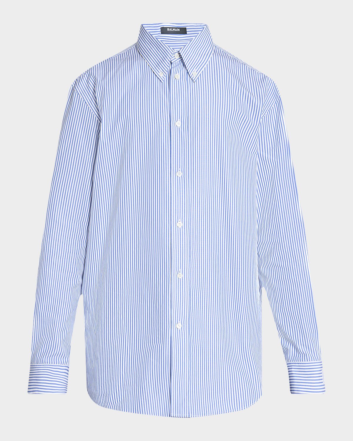 Balmain Men 's PB Logo Cuff Cotton Pinstripe Button-Down Shirt