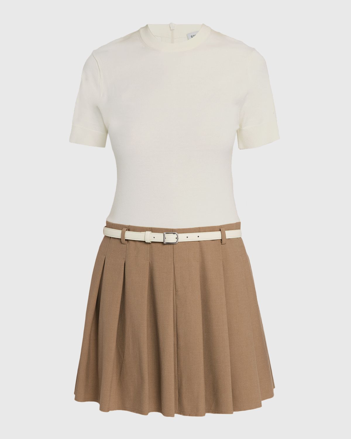 SIMKHAI Abbie Short-Sleeve Drop-Waist Mini Dress