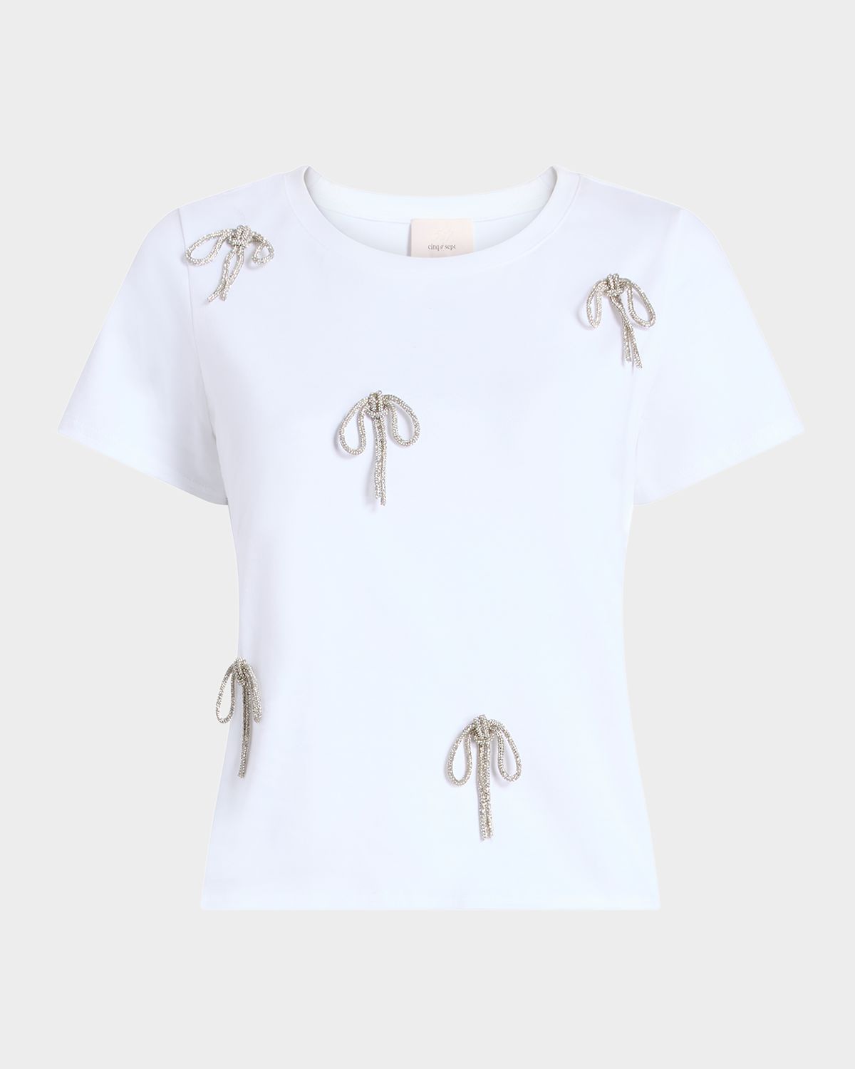 Cinq a Sept Corded Rhinestone Bow Shrunken Tee