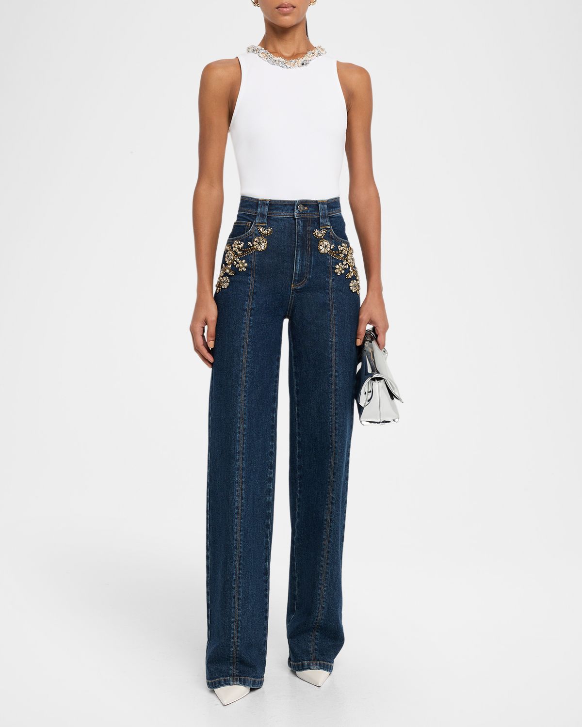 Cinq a Sept Lizzie Encrusted Braid Necklace Tank Top