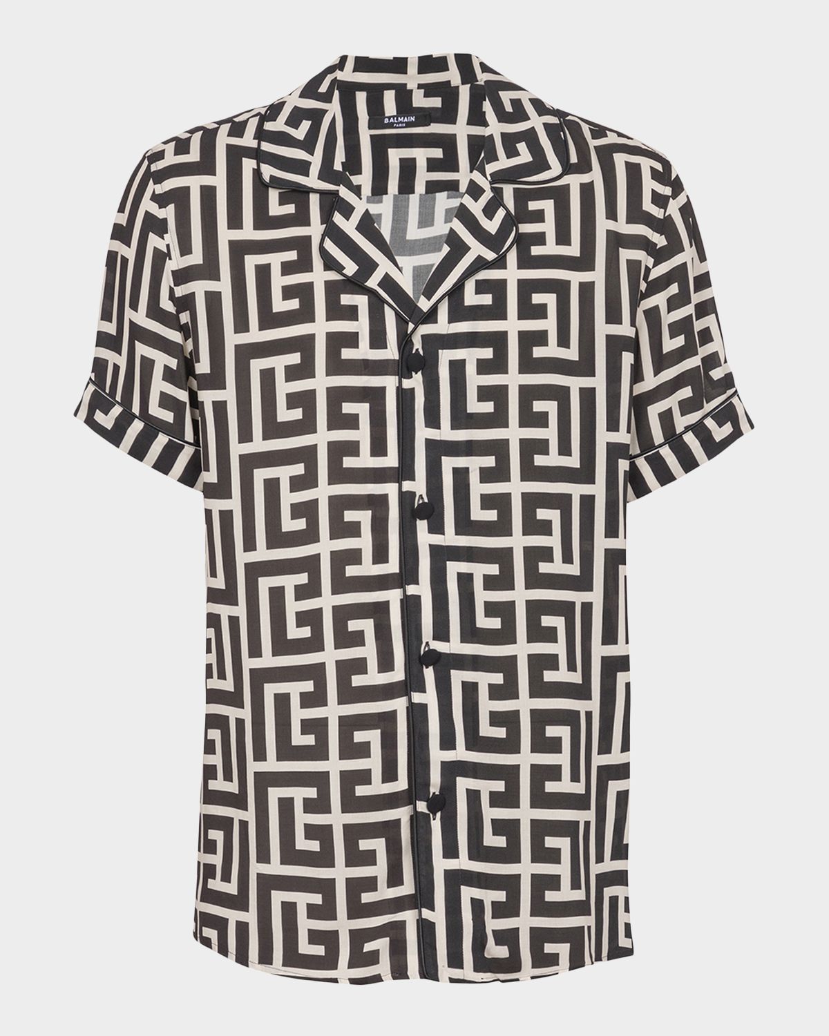 Balmain Men 's Viscose Monogram Short-Sleeve Shirt