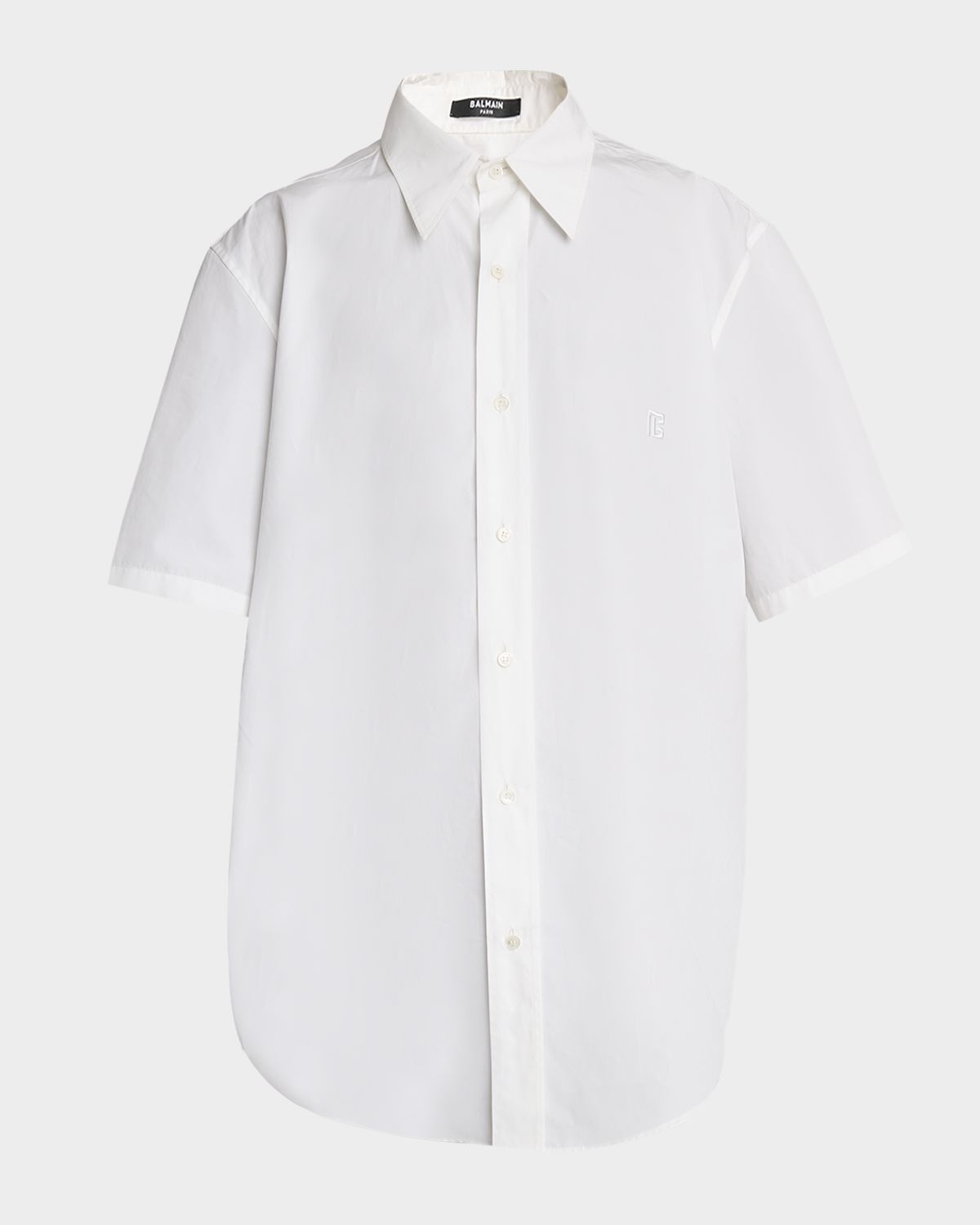 Balmain Men 's Embroidered PB Logo Cotton Short-Sleeve Shirt