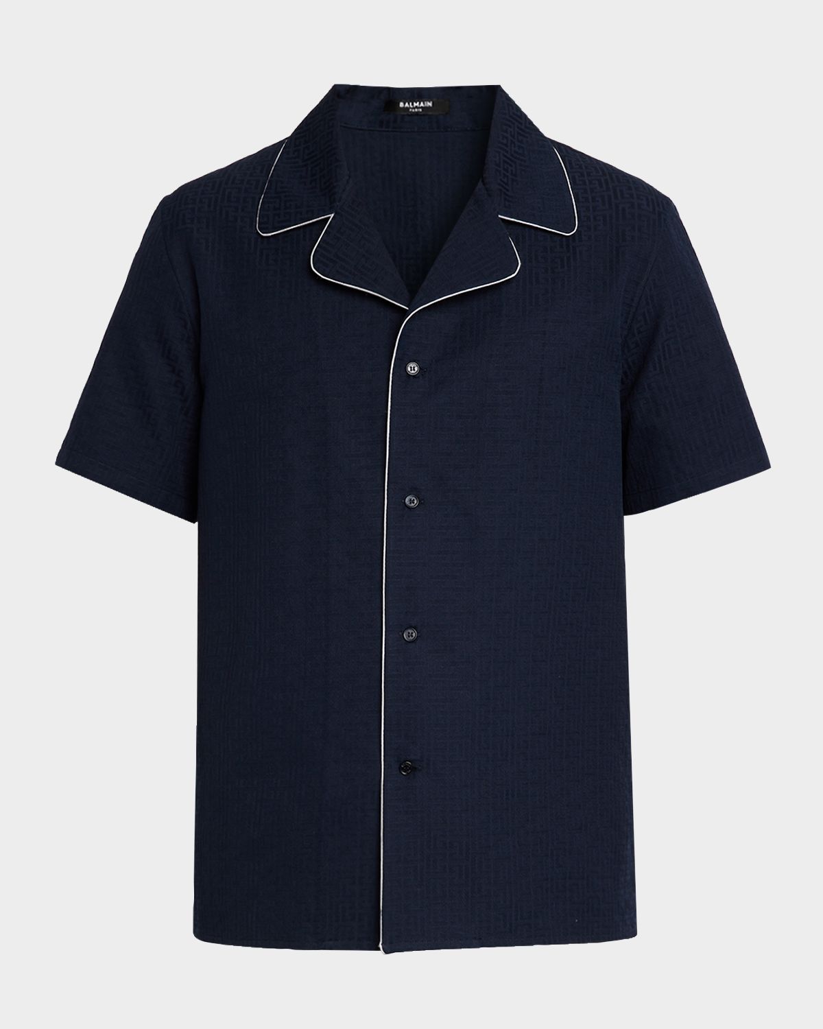 Balmain Men 's Cotton Jacquard Monogram Pajama Shirt with Piping