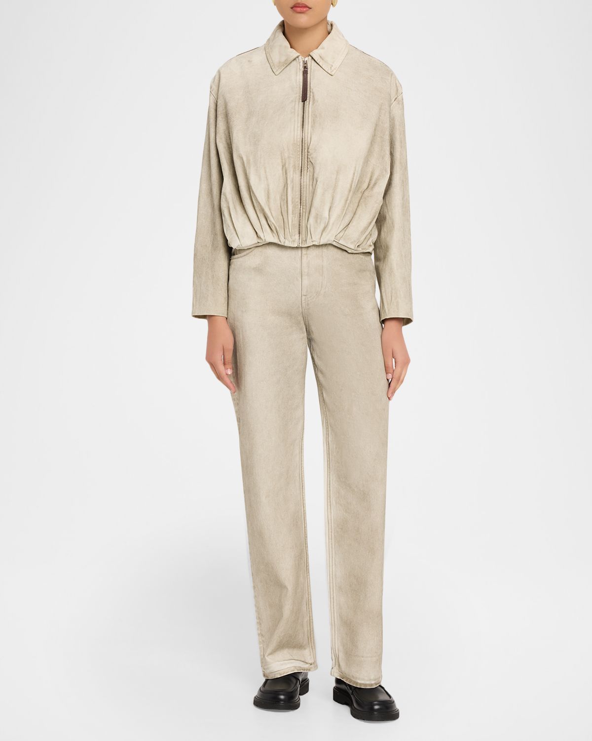 Loewe Coated Denim Draped Bomber Jacket