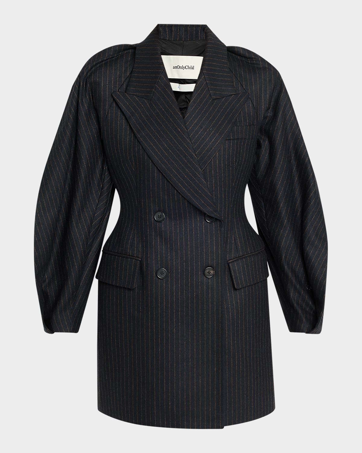 anOnlyChild Kitts Ruched Balloon-Sleeve Double-Breasted Blazer