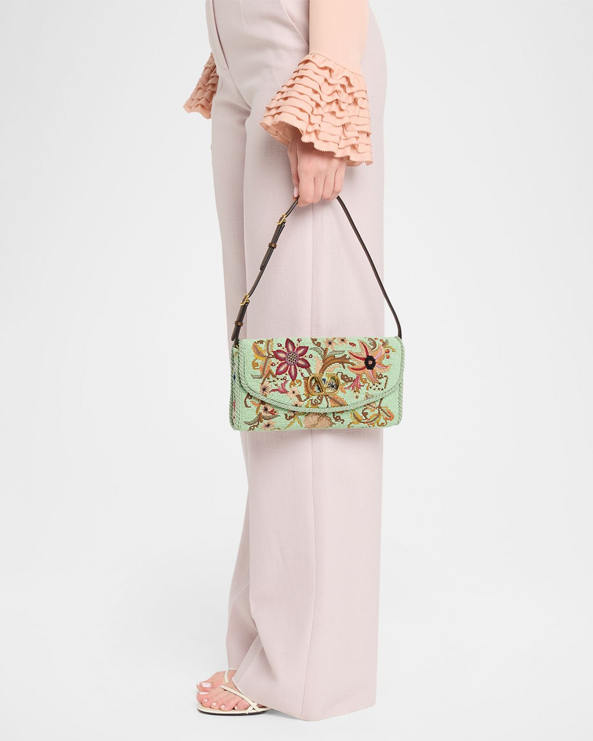 Valentino Garavani Floral-Embroidered Beaded Silk Shoulder Bag