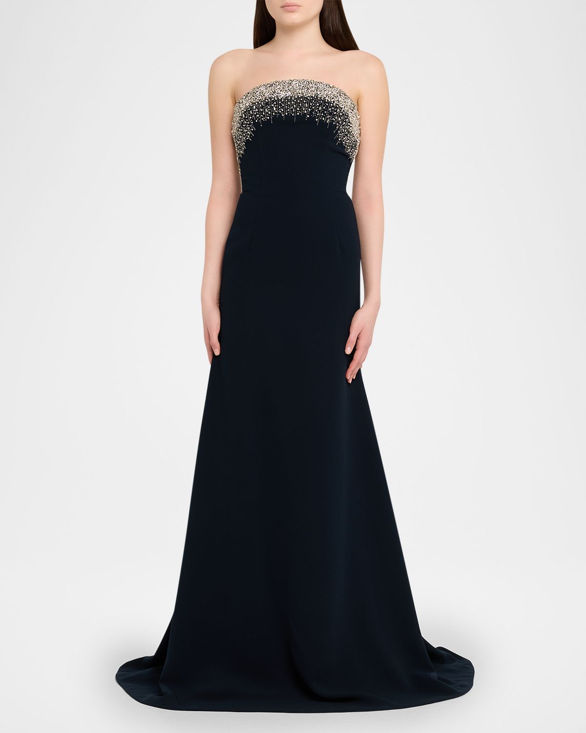 Naeem Khan Crystal Embroidered Strapless Trumpet Gown