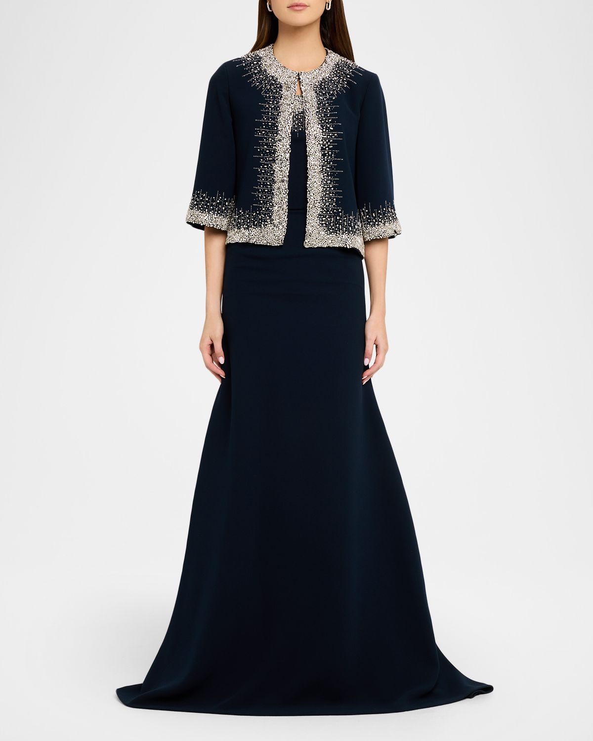 Naeem Khan Crystal Embellished 3/4-Sleeve Bolero Jacket