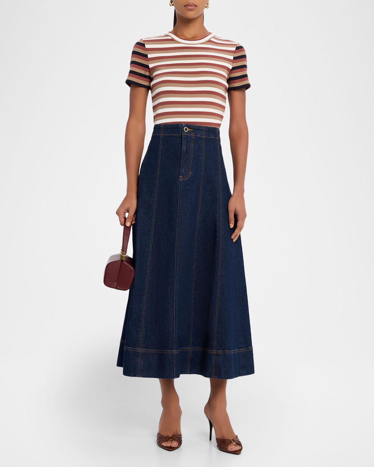 Veronica Beard Pruitt Striped Ribbed T-Shirt