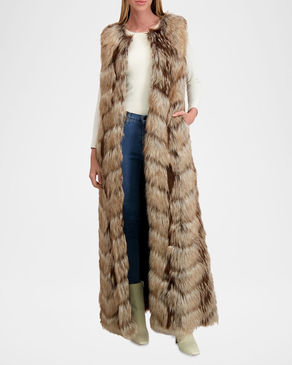 Lyla Grant Fur-Free Floor-Length Faux Fox Vest
