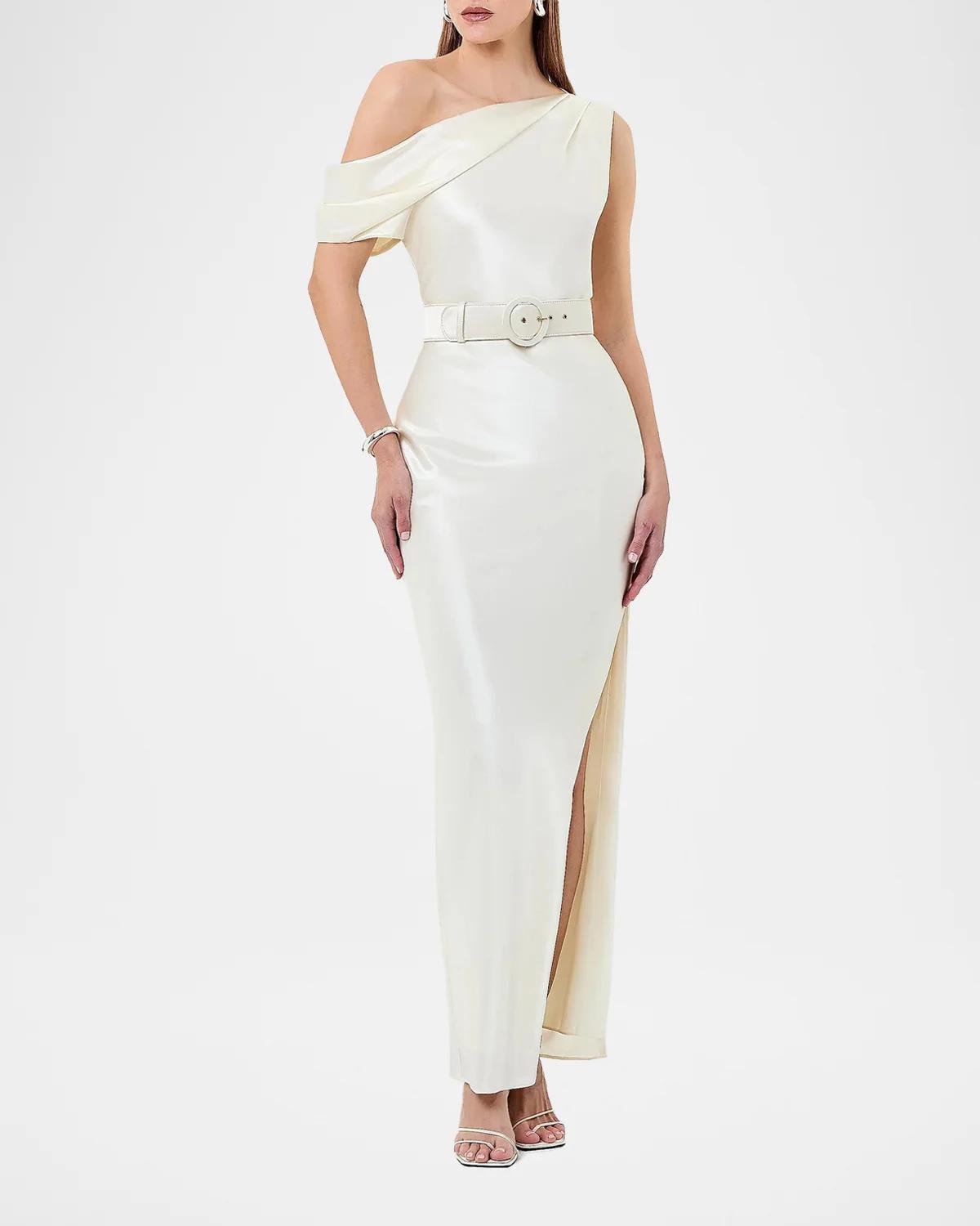 NICHOLAS Eartha Off-Shoulder Bodycon Satin Gown | Thumbnail 2 NICHOLAS Eartha Off-Shoulder Bodycon Satin Gown | Thumbnail 2