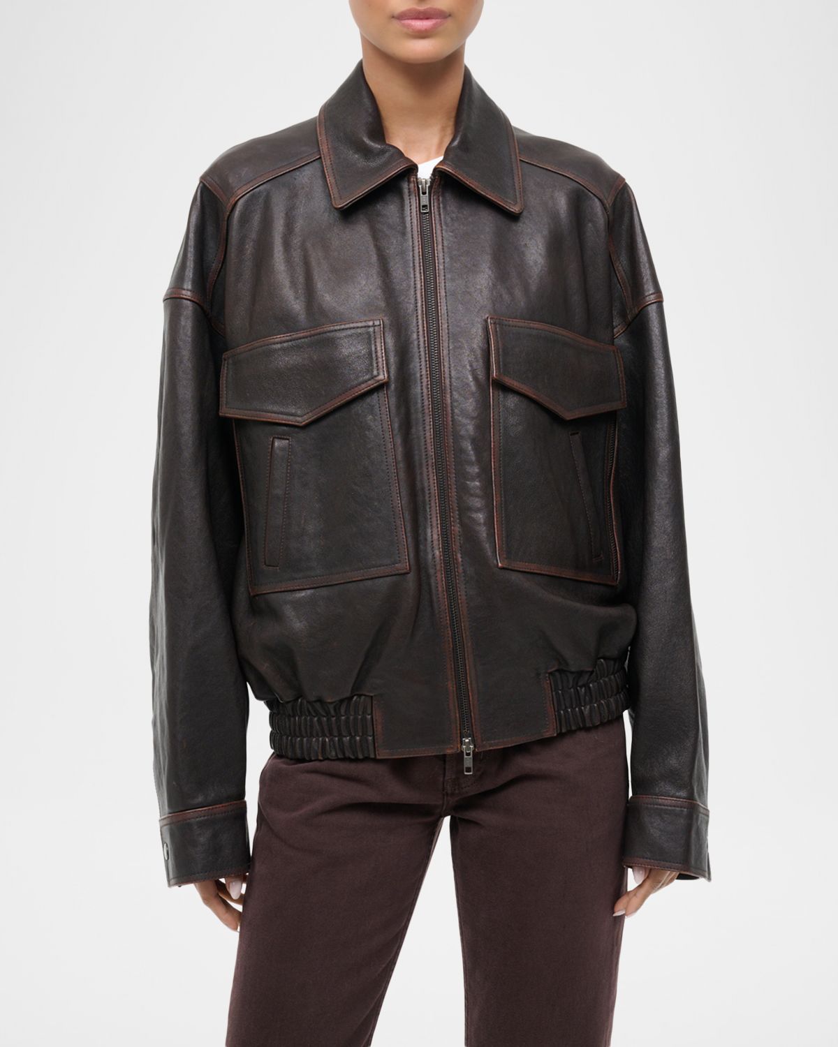 STAUD Eugene Distressed Leather Jacket | Thumbnail 4