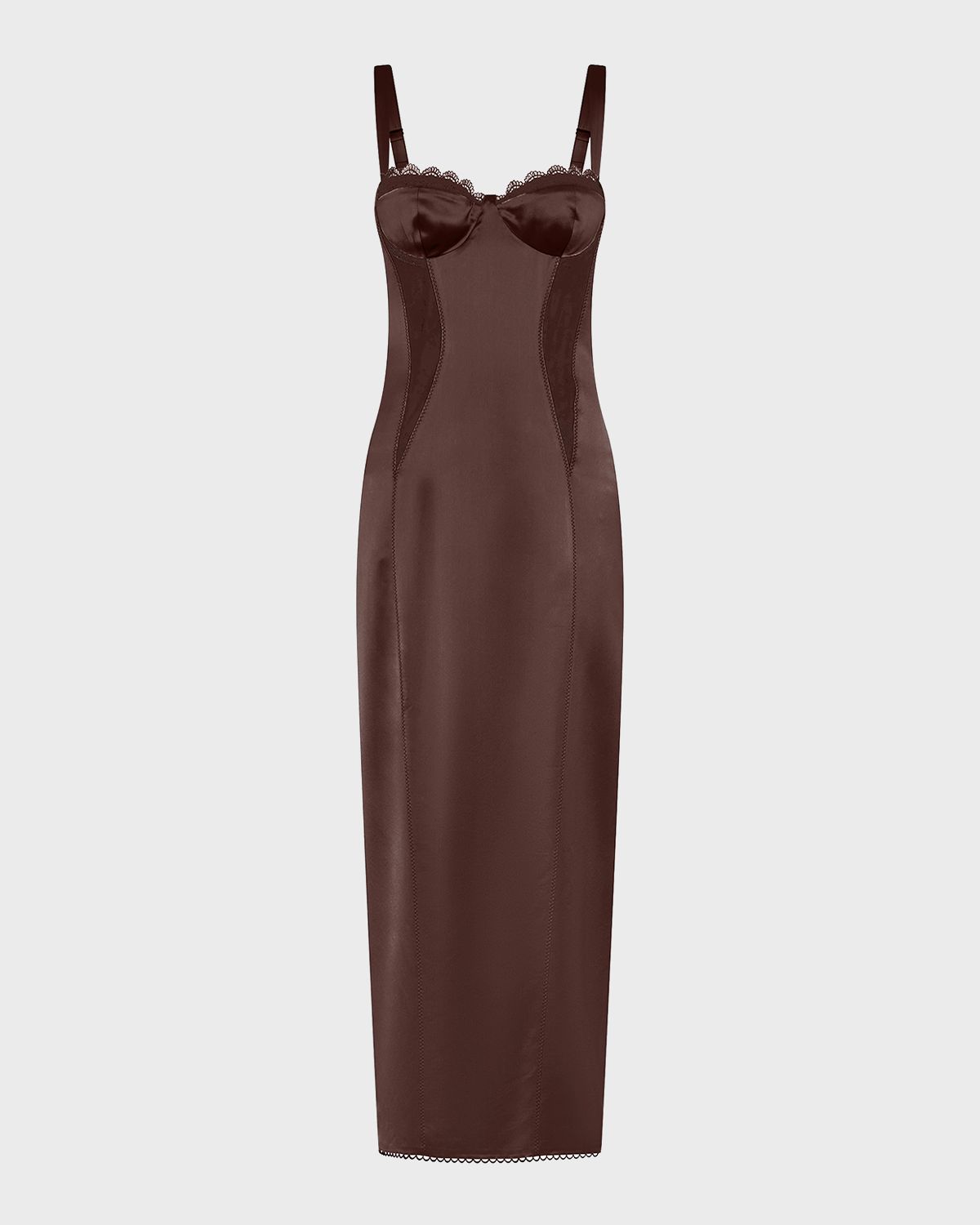 NICHOLAS Dominique Lace-Trim Satin Midi Dress