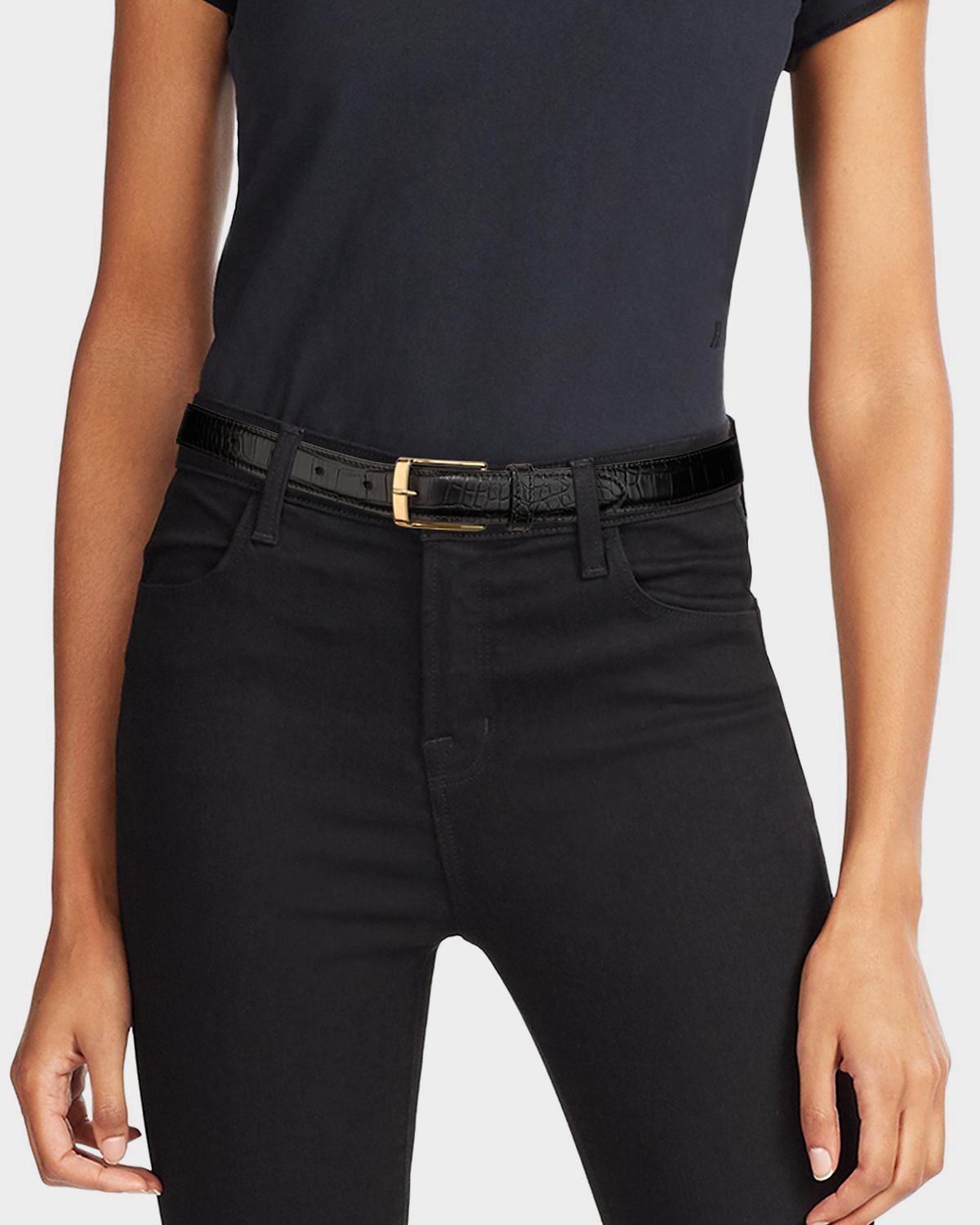 Nili Lotan Dana Croc-Embossed Leather Belt