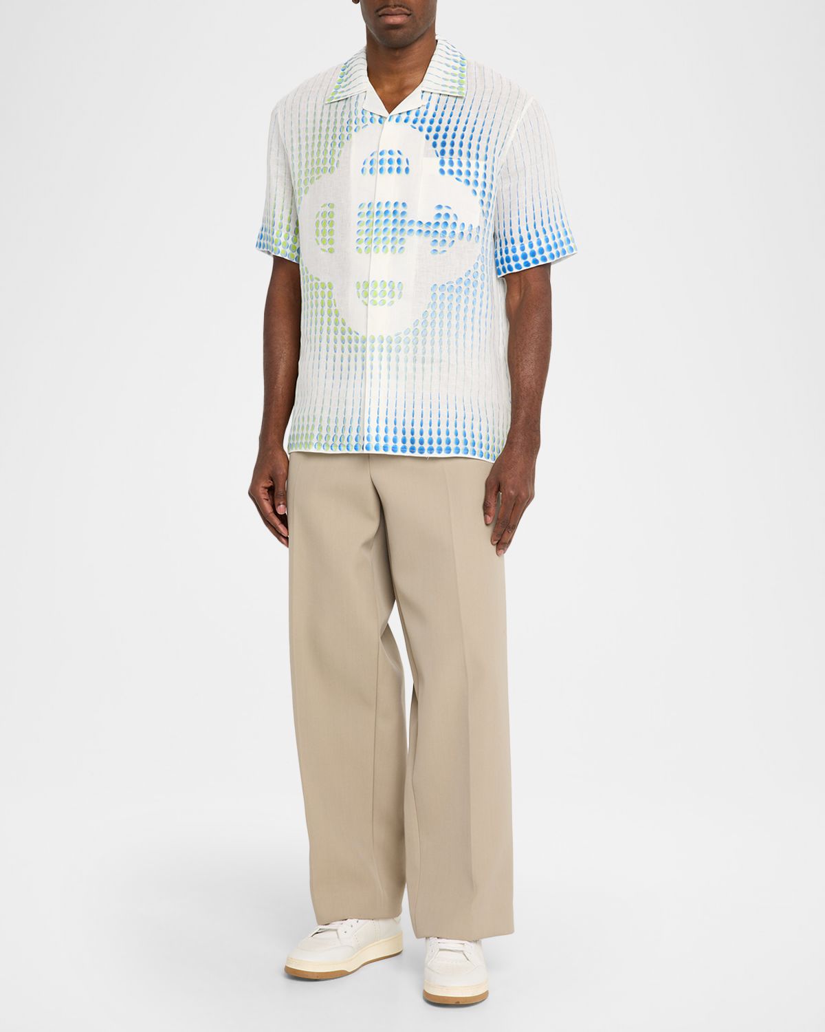 CASABLANCA x Martin Naumann Men 's Dots Linen Short-Sleeve Shirt