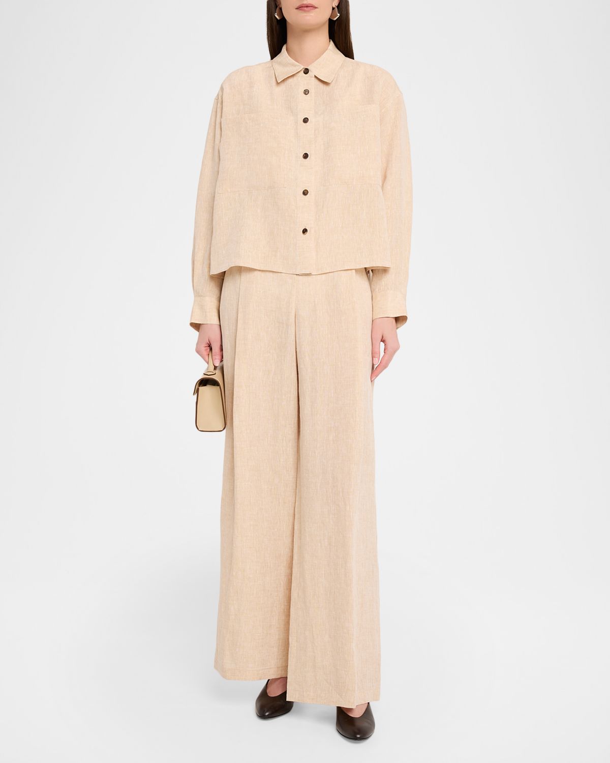 Lafayette 148 New York Cropped Organic Linen Boyfriend Shirt