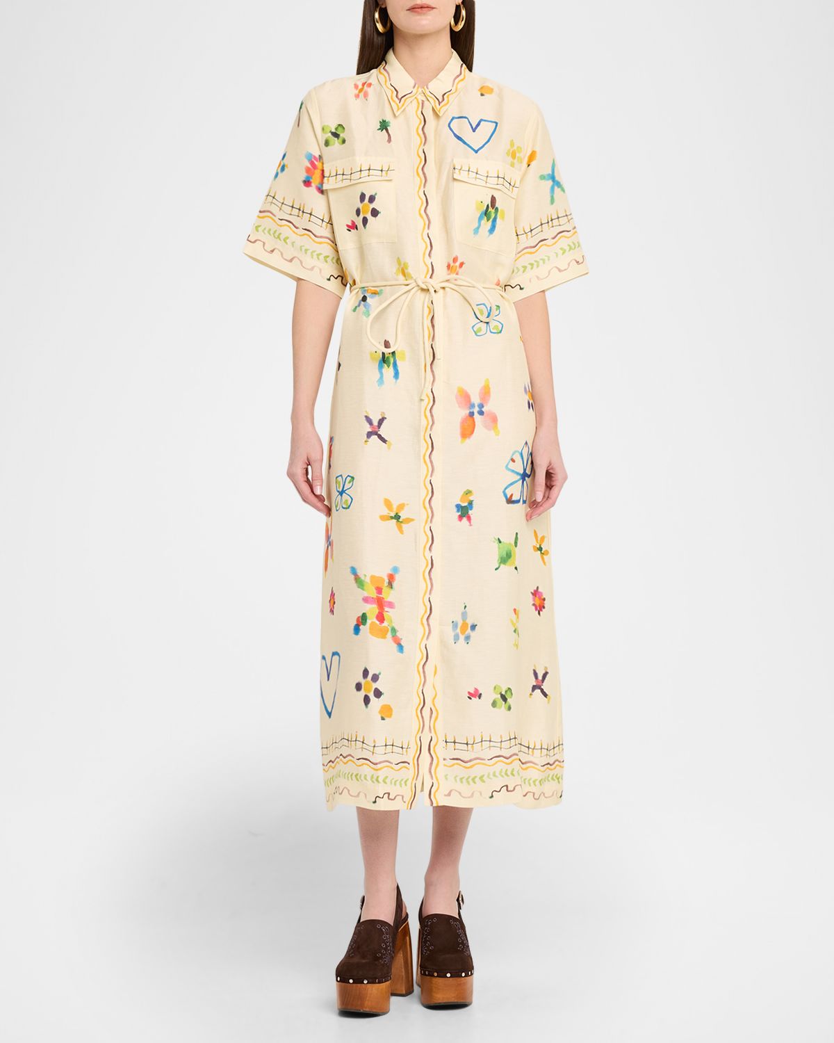 ALEMAIS Sidi Printed Linen-Blend Midi Shirtdress