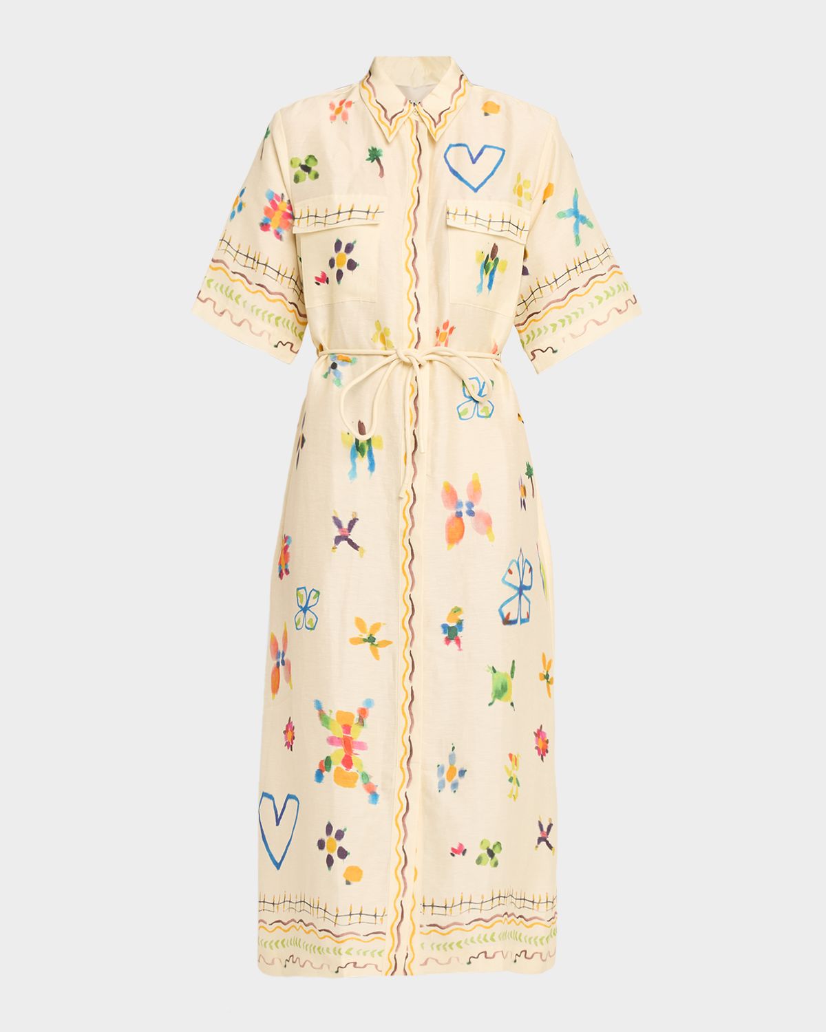 ALEMAIS Sidi Printed Linen-Blend Midi Shirtdress