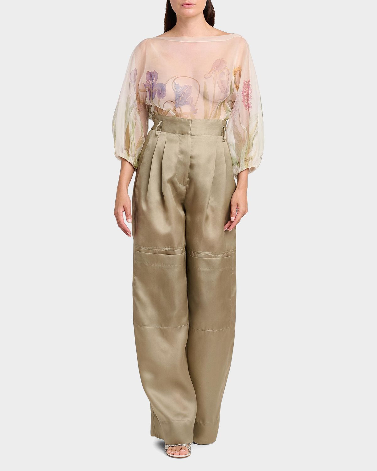 Alberta Ferretti High-Rise Pleated Silk Wide-Leg Trousers