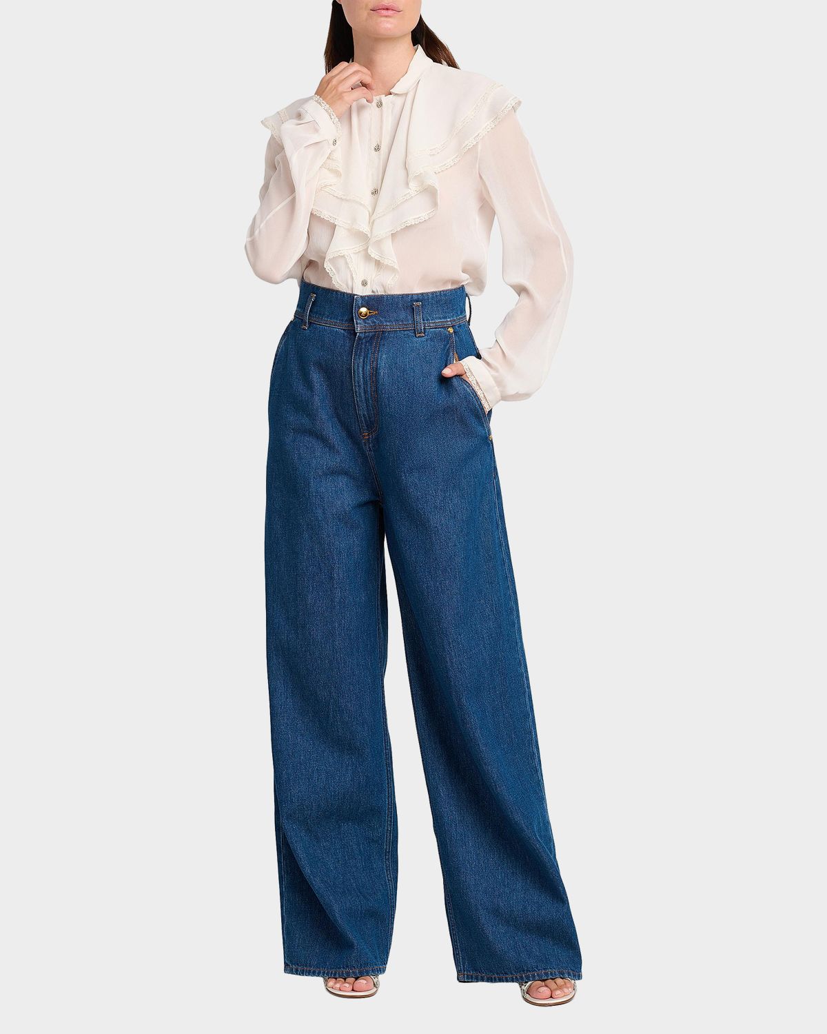 Alberta Ferretti High-Rise Wide-Leg Denim Trousers