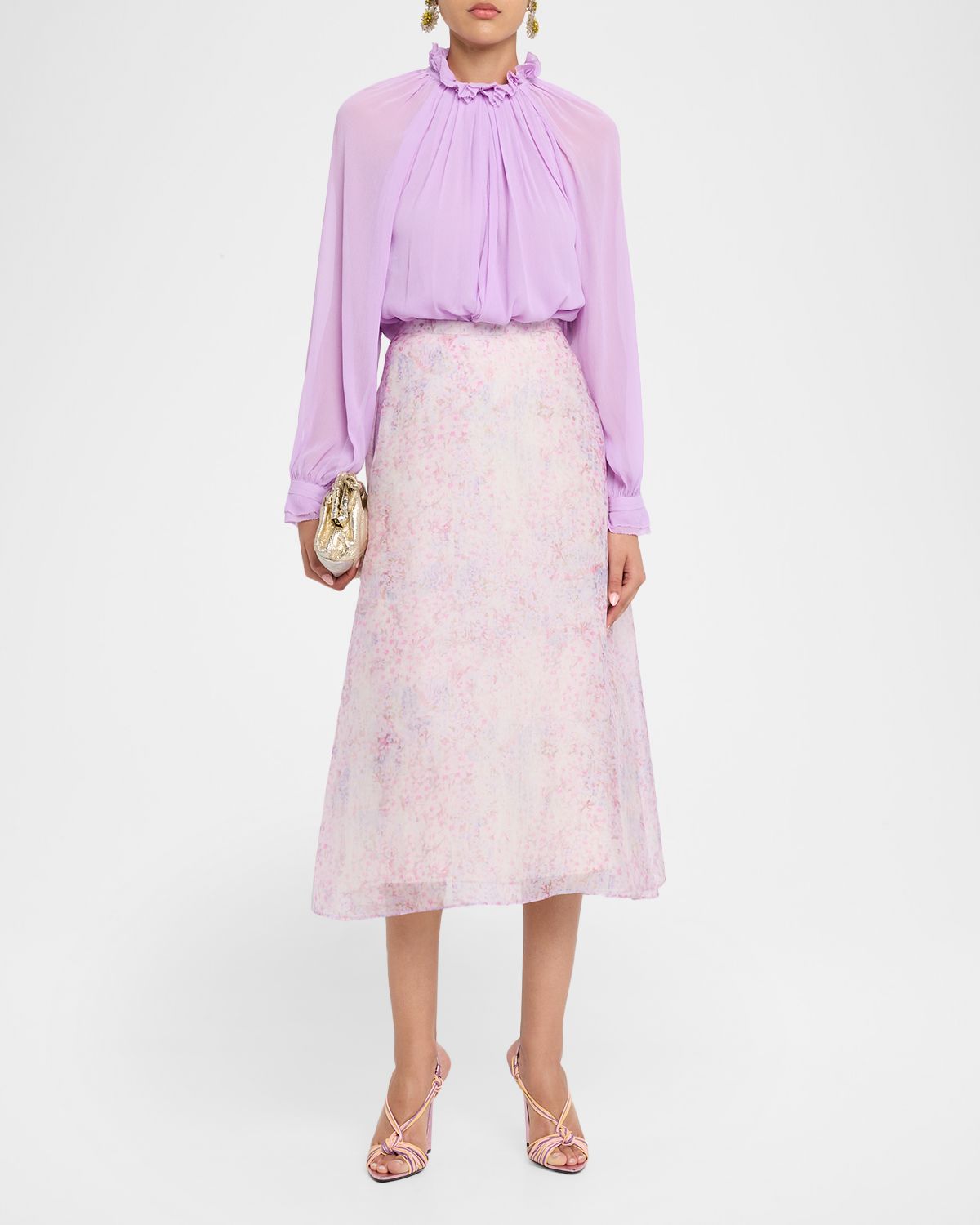 Alberta Ferretti Ruffled Collar Long-Sleeve Blouse