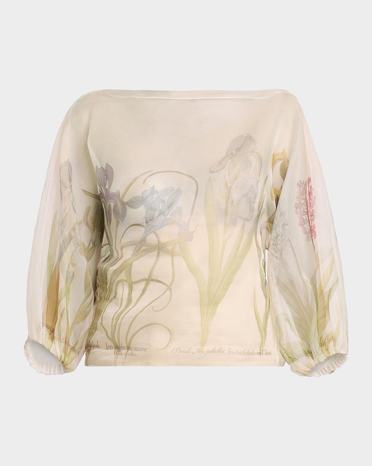 Alberta Ferretti Floral Sheer Silk Organza Balloon-Sleeve Blouse