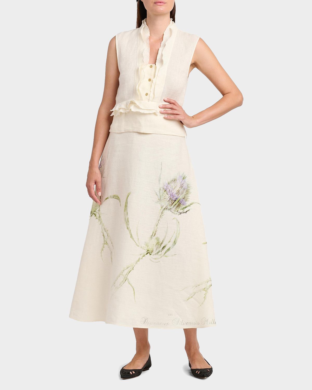 Alberta Ferretti Ruffle Linen Sleeveless Top