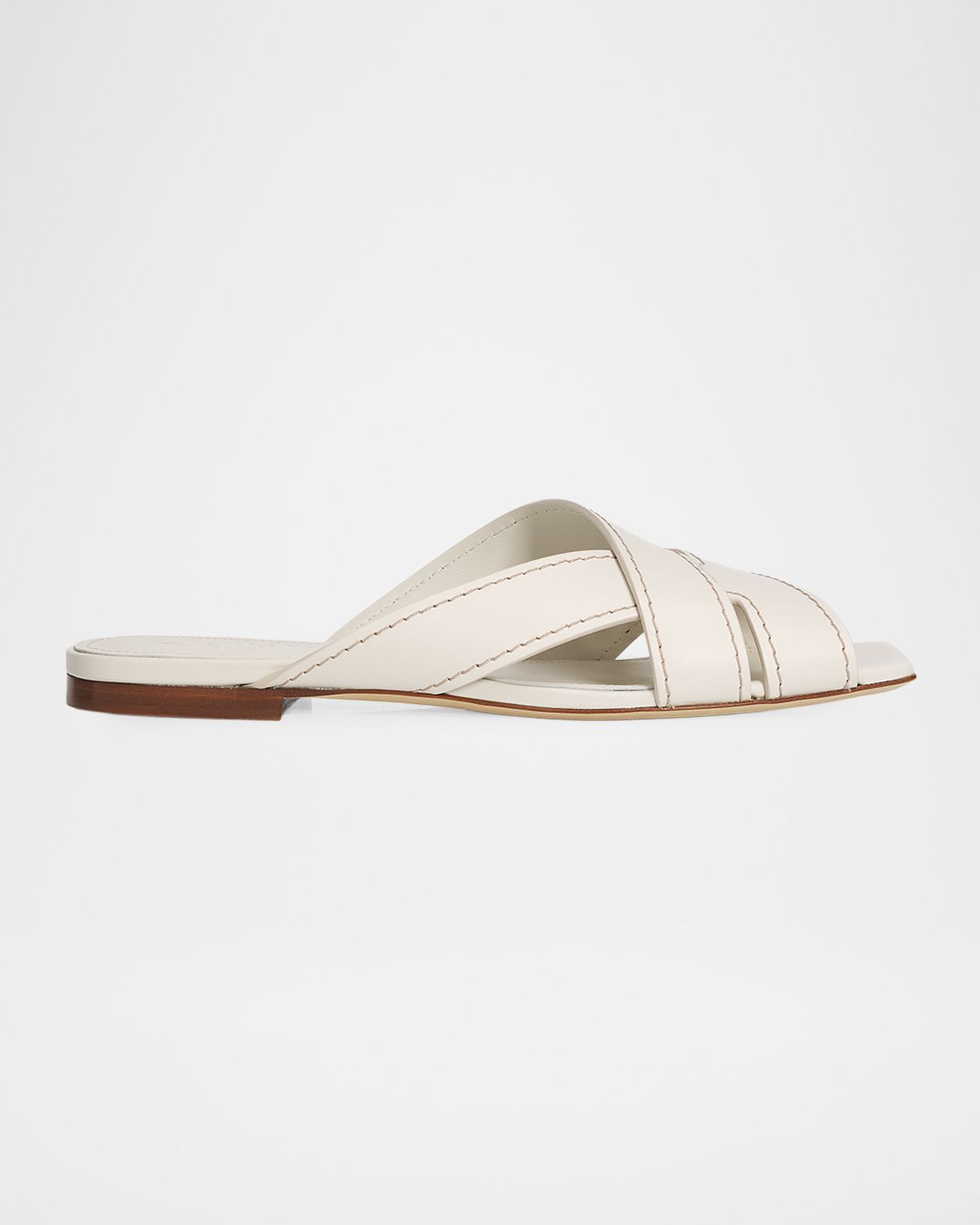 Tod 's T-Strap Leather Flat Slide Sandals