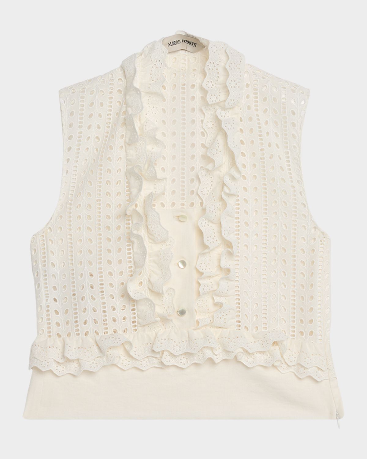 Alberta Ferretti Eyelet Embroidered Ruffle Sleeveless Top