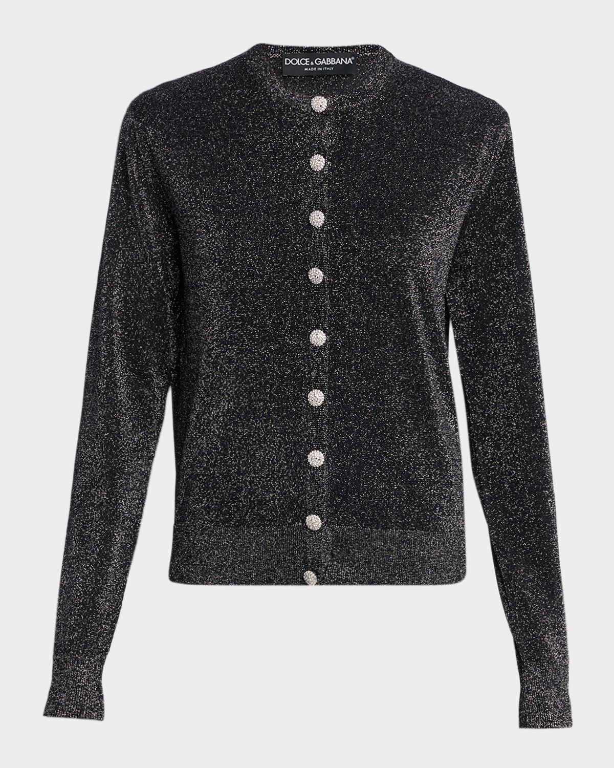Dolce & Gabbana Crystal-Button Metallic Knit Crewneck Cardigan