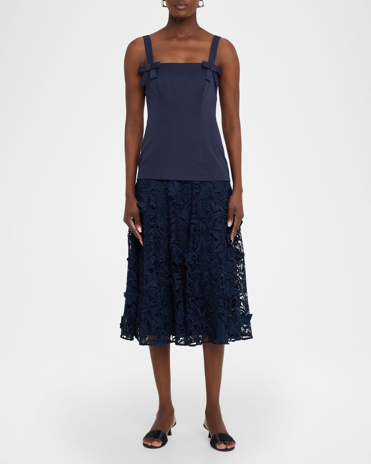 Badgley Mischka Sleeveless Lace-Skirt Midi Dress