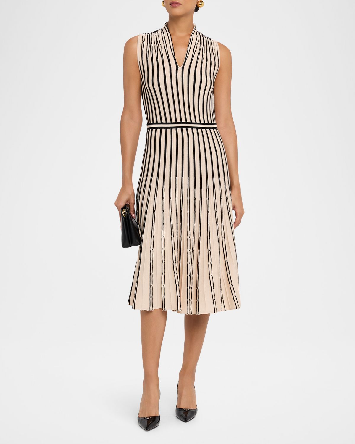 Misook Sleeveless Pleated Knit Midi Dress