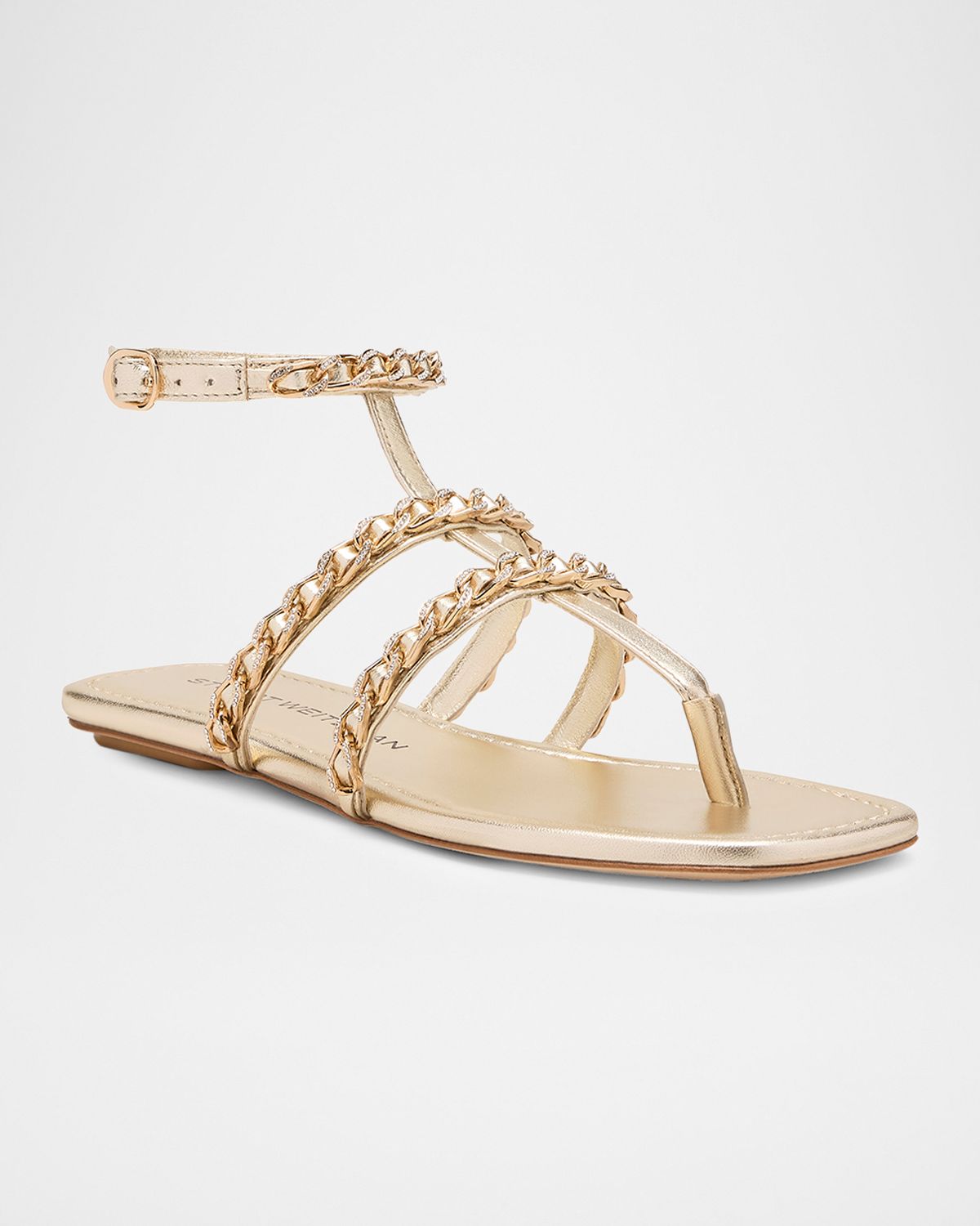 Stuart Weitzman Soluxe Crystal Metallic Leather Sandals